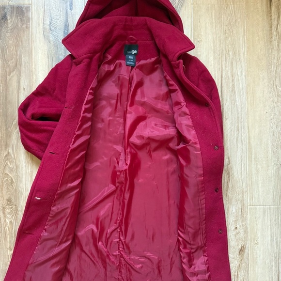 🍒 East 5th Cherry Red Pea Coat with Removable Hood - Picture 3 of 6